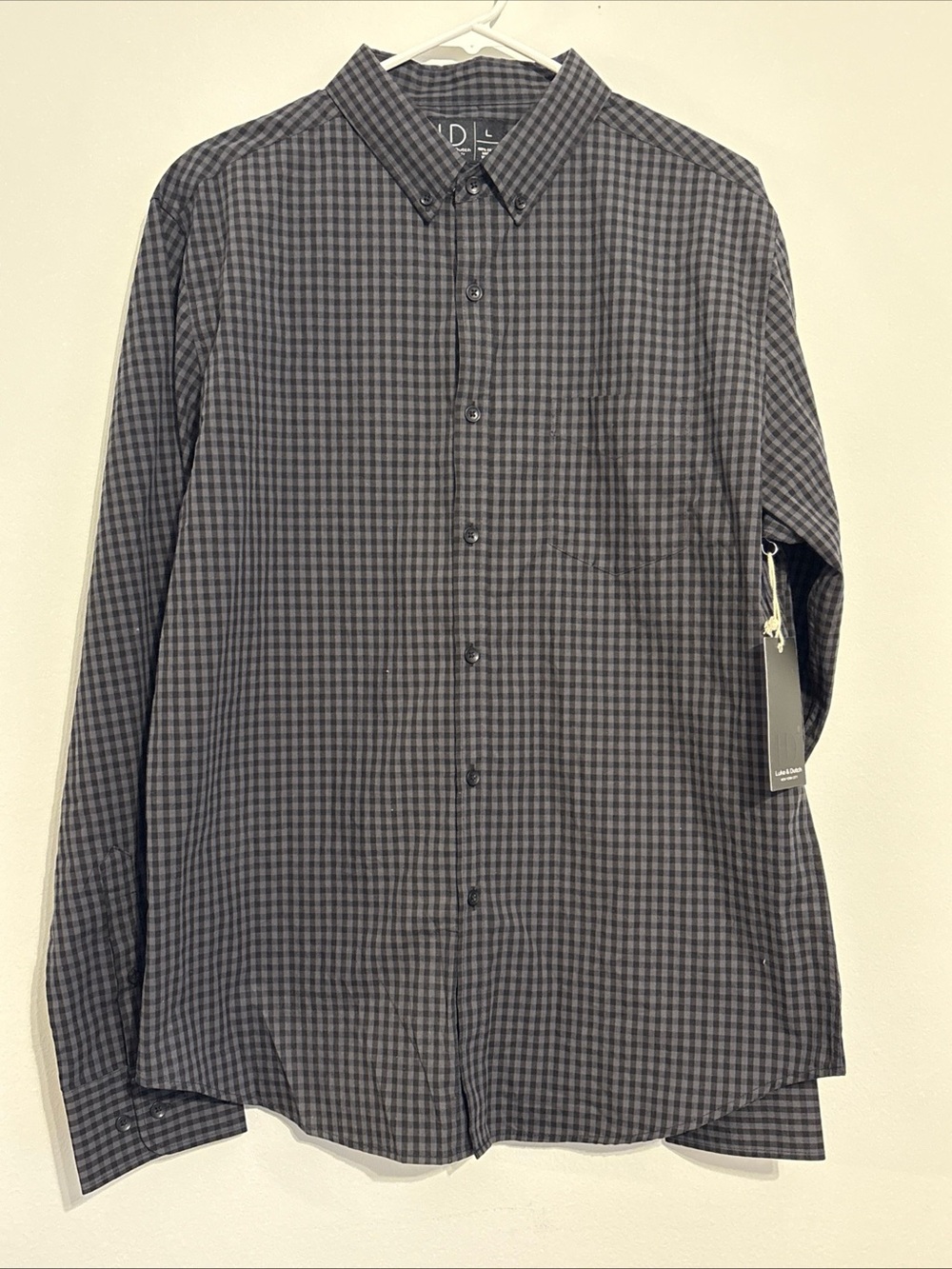 Luke & Dutch Gray Gingham Button Down Shirt L NWT